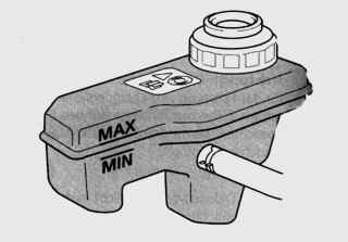 Расположение меток «MIN» и «MAX» на бачке тормозной жидкости