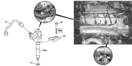 Снятие и установка топливной распределительной магистрали и форсунок Mercedes-Benz W163